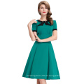 Belle Poque Stock Kurzarm Bogen-Knoten dekoriert Licht Sea Green Vintage Party Kleid BP000068-3